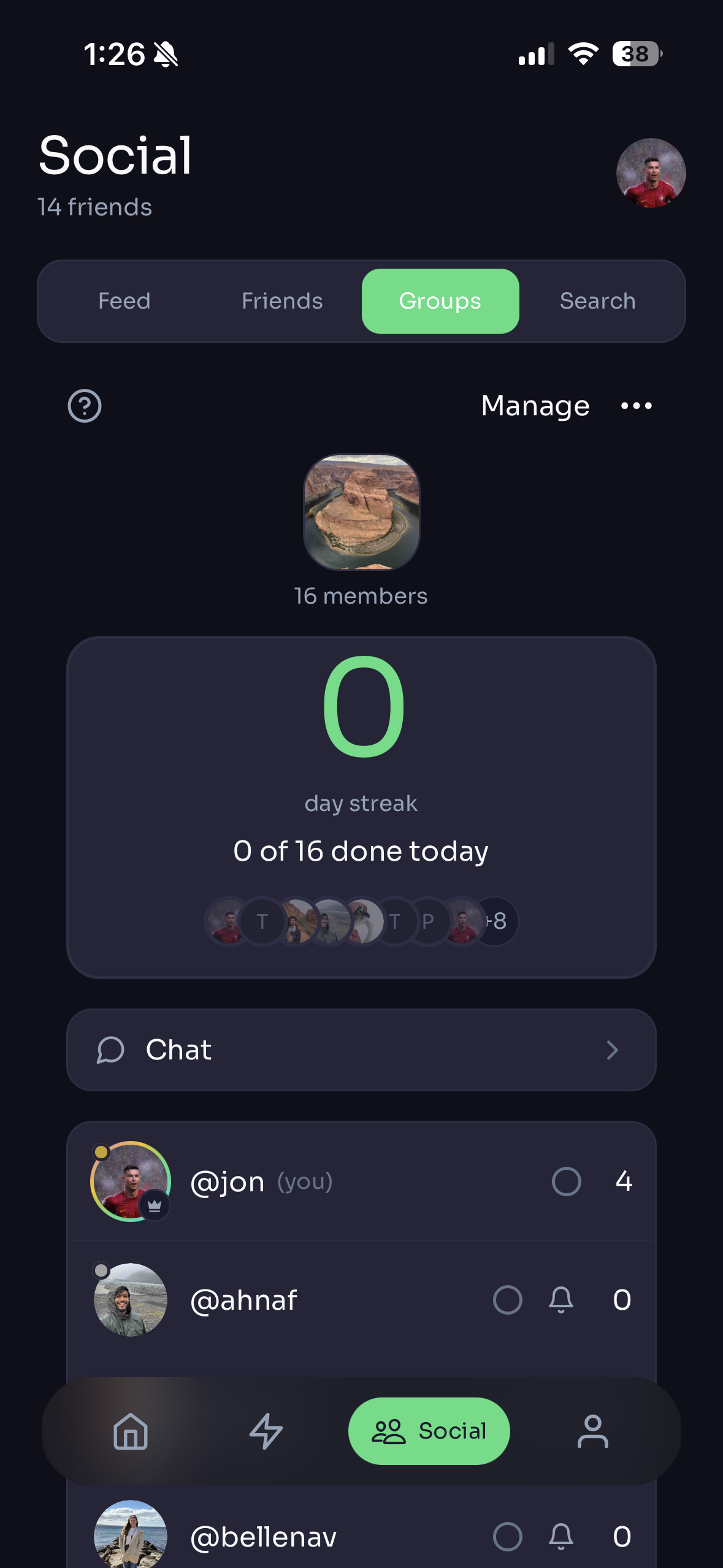 Group chat with friends building streaks together